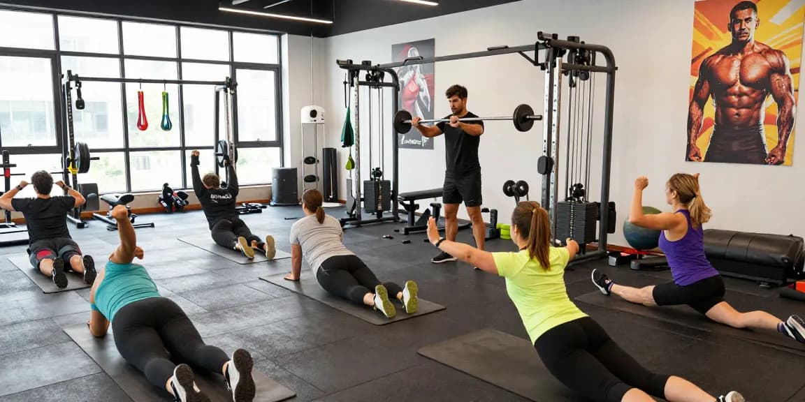 Actieve fitnessomgeving met mensen die trainen in de Unique Pharma Steroïden Winkel.