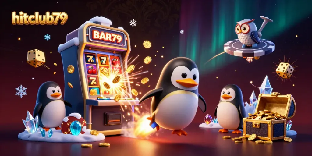 Engage in winning fun with hitclub79 as a golden penguin rockets to a jackpot casino.