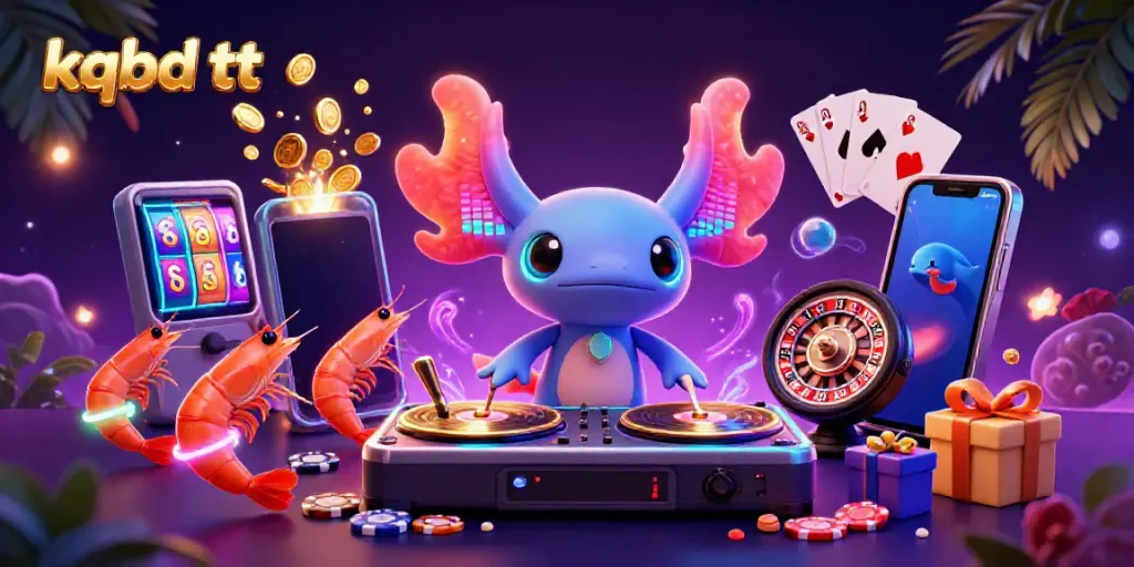 Engaging kqbd tt scene with axolotl DJ and vibrant casino elements, showcasing excitement and fun.