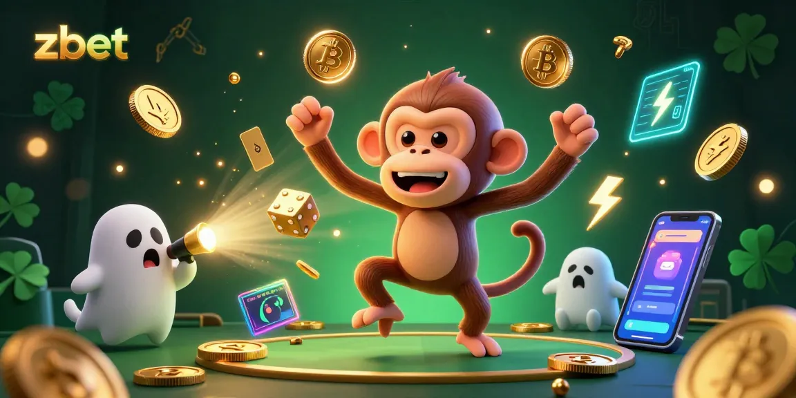 Zbet brings excitement as a mischievous monkey juggles coins and cards in a thrilling casino scene.
