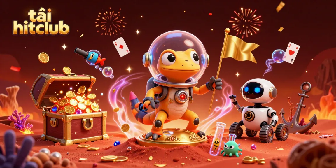 Play exciting games with tải hitclub while a Martian gecko discovers a hidden casino on Mars in this 3D illustration.