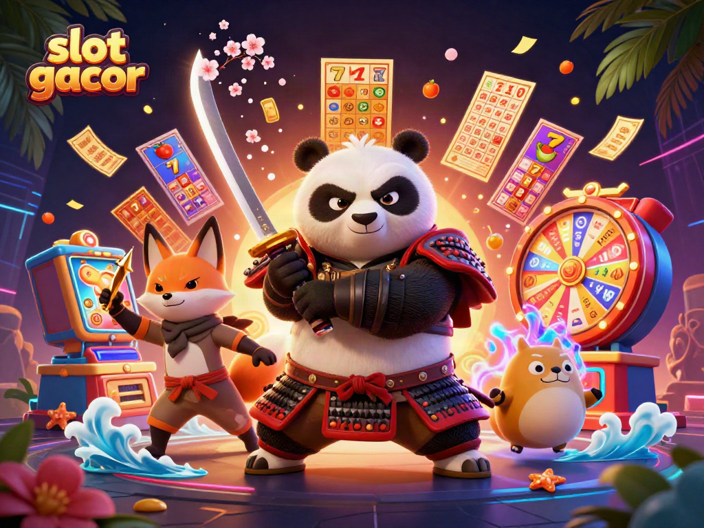 Experience thrilling wins with slot gacor featuring a vibrant samurai panda, ninja fox, and magical tanuki.