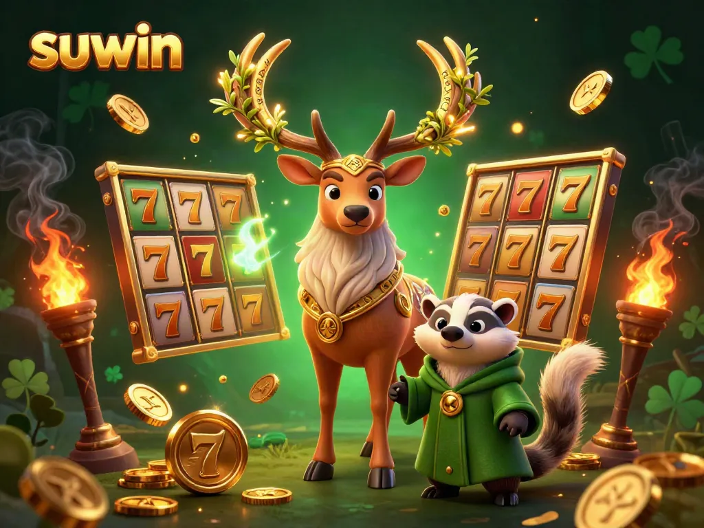 Engage in suwin's breathtaking casino experience with animated golden jackpots and magical characters.