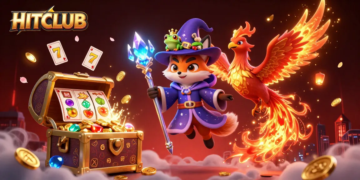 HITCLUB invites you to experience thrilling gameplay with dynamic slot machines and floating playing cards