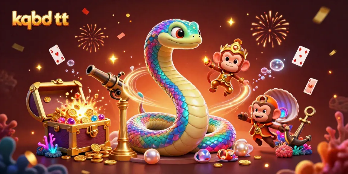 Engage with the colorful scene of kqbd tt showcasing a vibrant rainbow serpent and monkey king amidst a celebration of winning treasures.