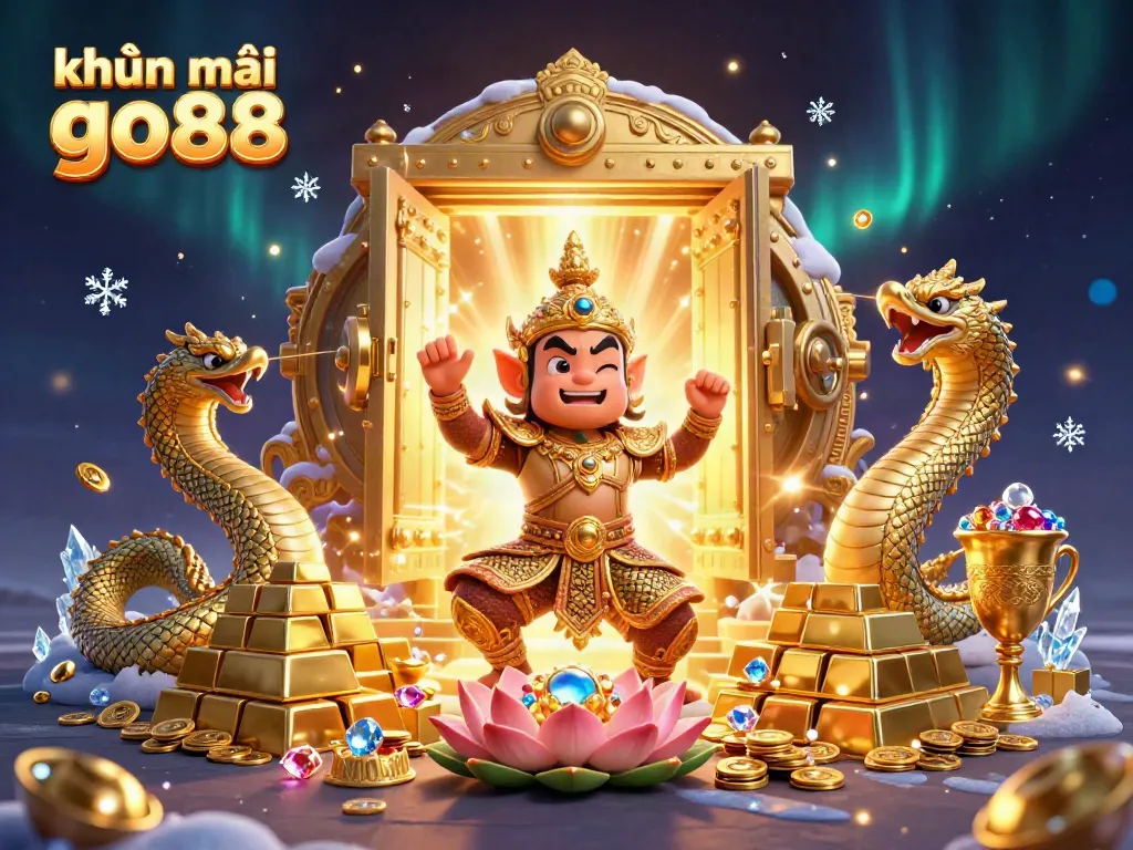 Experience exciting promotions at khuyến mãi go88 with a vibrant casino-themed illustration filled with treasures.