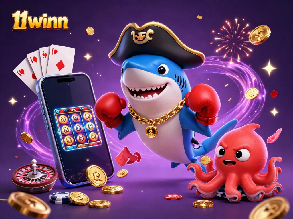Engage with the excitement of 11winn's vibrant casino atmosphere featuring lively characters and dynamic gaming elements.