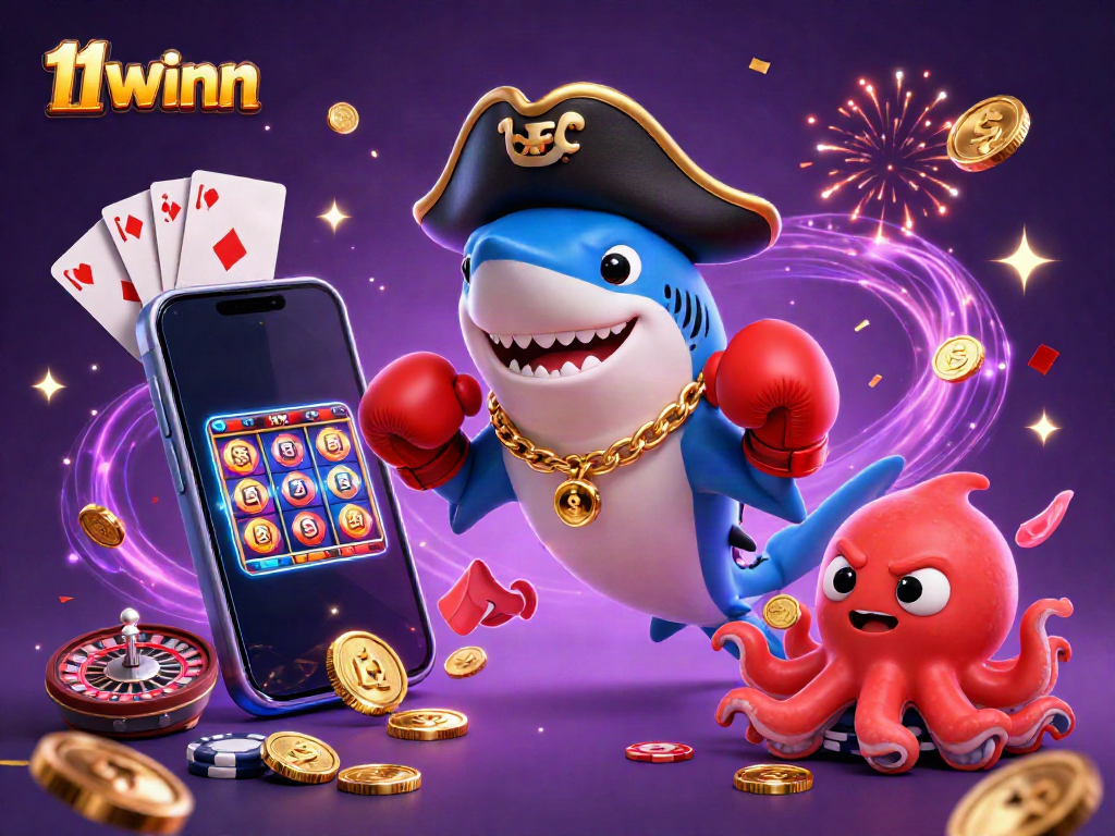 Engage with the excitement of 11winn's vibrant casino atmosphere featuring lively characters and dynamic gaming elements.