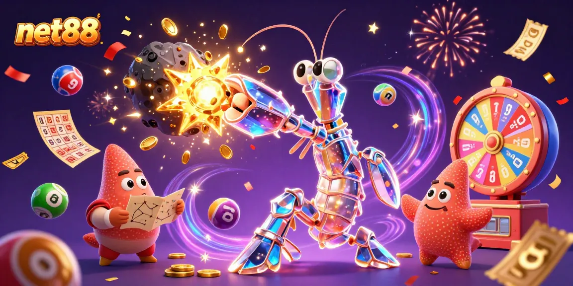Win golden gems and coins with net88 in this vibrant galactic casino scene.