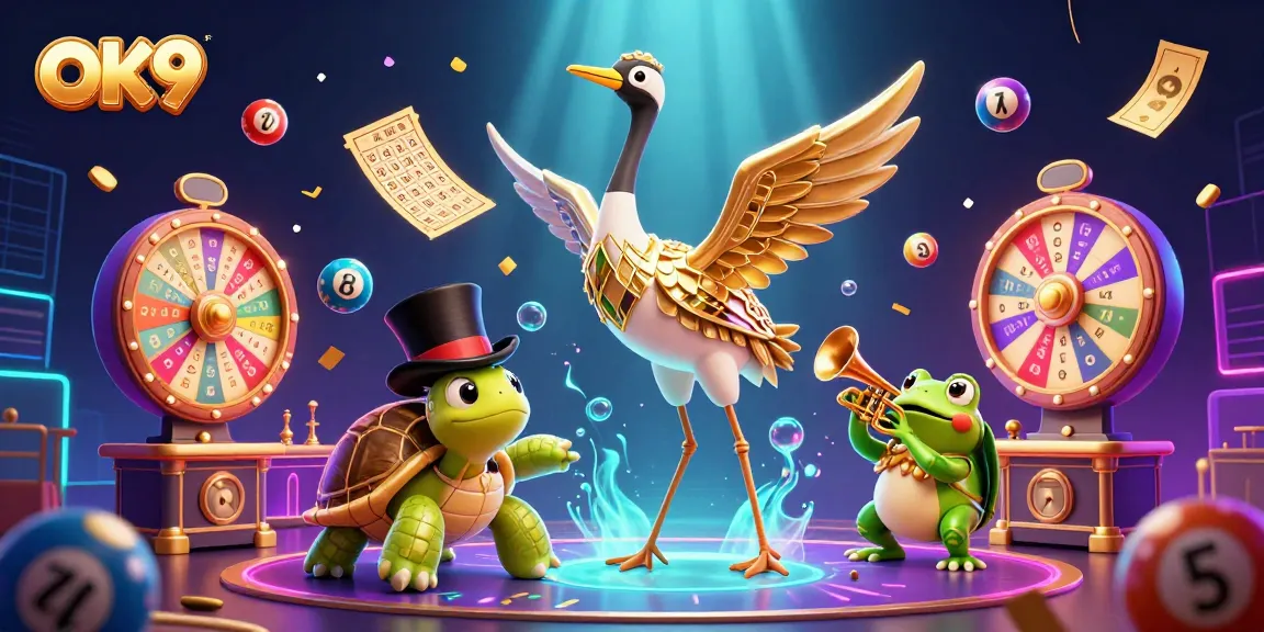 Engage with OK9 as characters play lottery games amidst lively casino action.