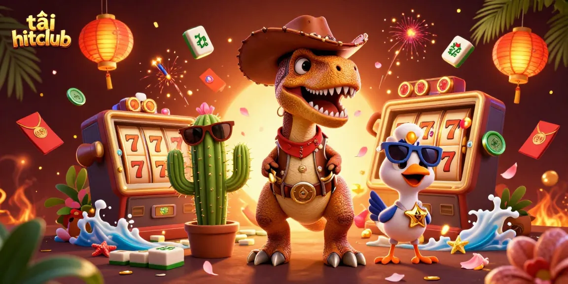 Tải hitclub offers an exciting gambling experience with vibrant casino-themed illustrations and characters.