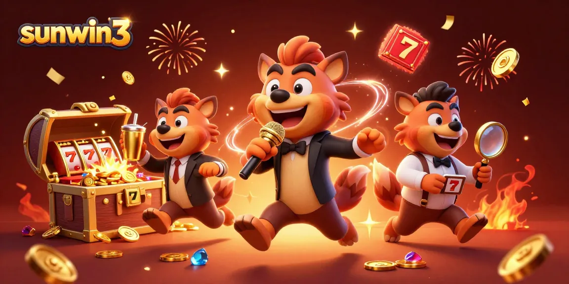 Join the fun at sunwin3 with hyena characters in a lively casino scene, enjoying games and laughs.