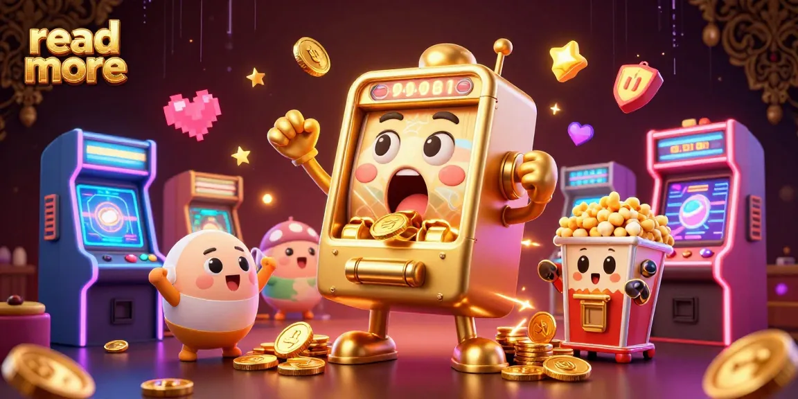 Read more as a golden slot machine hits a jackpot, showering coins wildly in excitement.