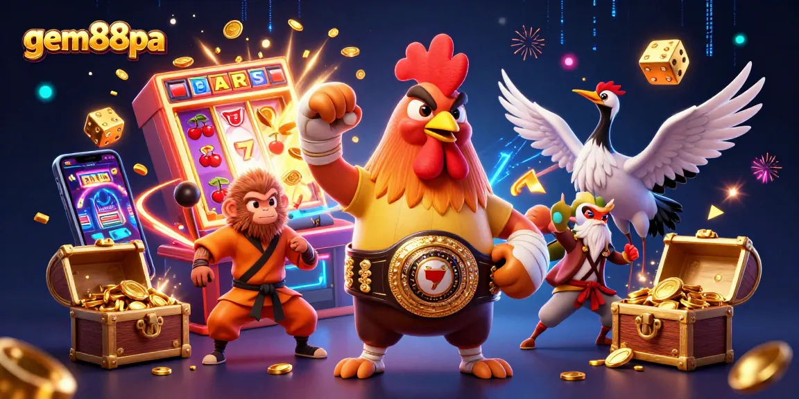 Experience the thrill of gem88pa with a vibrant casino scene showcasing dynamic characters and exciting game elements.